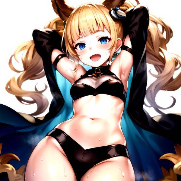 1girl Armpits Arms Behind Head Backlighting Bare Arms Bare Legs Blonde Hair Blue Eyes Blush Breasts Check Commentary Clothing Cu, 3847201874 - AIHentai - aihentai.co on pornsimulated.com