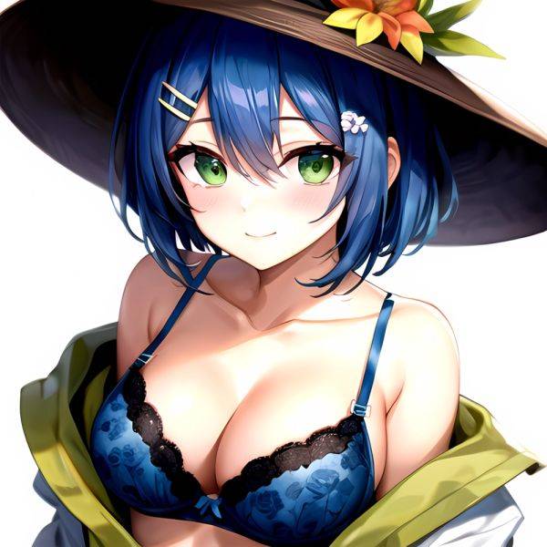 1girl Blush Bob Cut Bra Breasts Cleavage Close Up Closed Mouth Collarbone Commentary Eyelashes Eyes Visible Through Hair Floral, 164981764 - AIHentai - aihentai.co on pornsimulated.com