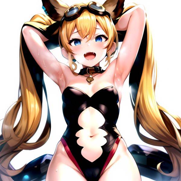 1girl Armpits Arms Behind Head Backlighting Bare Arms Bare Legs Blonde Hair Blue Eyes Blush Breasts Check Commentary Clothing Cu, 2404394147 - AIHentai - aihentai.co on pornsimulated.com