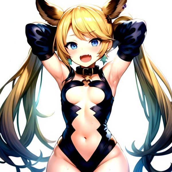 1girl Armpits Arms Behind Head Backlighting Bare Arms Bare Legs Blonde Hair Blue Eyes Blush Breasts Check Commentary Clothing Cu, 3418424760 - AIHentai - aihentai.co on pornsimulated.com