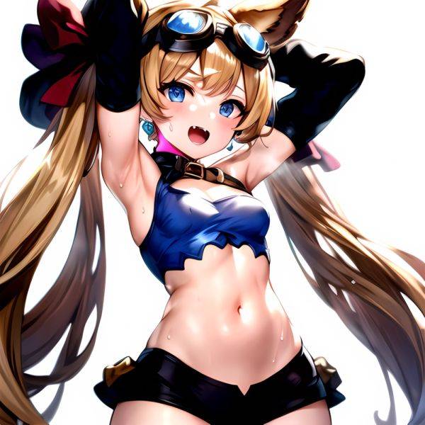 1girl Armpits Arms Behind Head Backlighting Bare Arms Bare Legs Blonde Hair Blue Eyes Blush Breasts Check Commentary Clothing Cu, 3355782787 - AIHentai - aihentai.co on pornsimulated.com