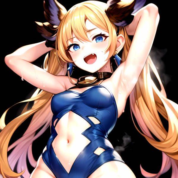 1girl Armpits Arms Behind Head Backlighting Bare Arms Bare Legs Blonde Hair Blue Eyes Blush Breasts Check Commentary Clothing Cu, 3931991944 - AIHentai - aihentai.co on pornsimulated.com