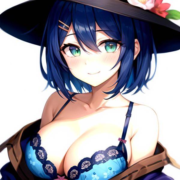 1girl Blush Bob Cut Bra Breasts Cleavage Close Up Closed Mouth Collarbone Commentary Eyelashes Eyes Visible Through Hair Floral, 4175249299 - AIHentai - aihentai.co on pornsimulated.com