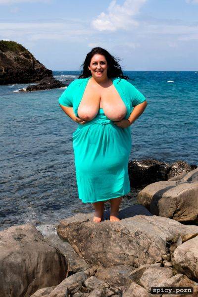 Color photo, standing straight at a black sea beach, hourglass figure - spicy.porn on pornsimulated.com