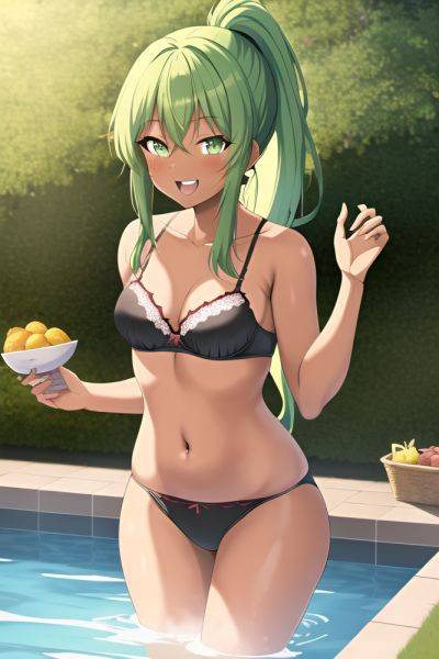 Anime Busty Small Tits 70s Age Laughing Face Green Hair Ponytail Hair Style Dark Skin Crisp Anime Grocery Front View Bathing Bra - AI Hentai - aihentai.co on pornsimulated.com