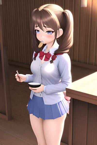 Anime Busty Small Tits 20s Age Sad Face Brunette Pigtails Hair Style Light Skin 3d Bar Front View Eating Mini Skirt - AI Hentai - aihentai.co on pornsimulated.com