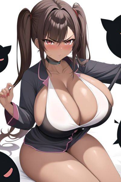 Anime Busty Huge Boobs 80s Age Angry Face Brunette Pigtails Hair Style Dark Skin Painting Club Close Up View Jumping Pajamas - AI Hentai - aihentai.co on pornsimulated.com
