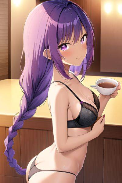 Anime Busty Small Tits 20s Age Happy Face Purple Hair Braided Hair Style Dark Skin Skin Detail (beta) Cafe Side View Bathing Bra - AI Hentai - aihentai.co on pornsimulated.com
