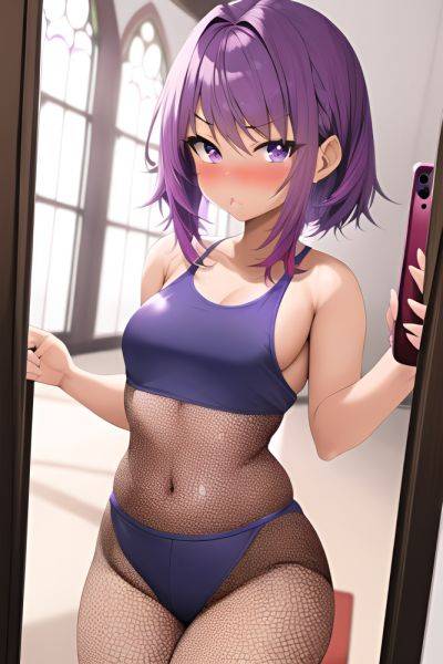 Anime Busty Small Tits 18 Age Pouting Lips Face Purple Hair Pixie Hair Style Dark Skin Mirror Selfie Church Close Up View Working Out Fishnet - AI Hentai - aihentai.co on pornsimulated.com