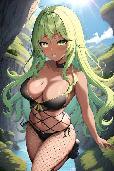 Anime Busty Small Tits 60s Age Orgasm Face Green Hair Messy Hair Style Dark Skin Illustration Cave Front View Jumping Fishnet - AI Hentai - aihentai.co on pornsimulated.com