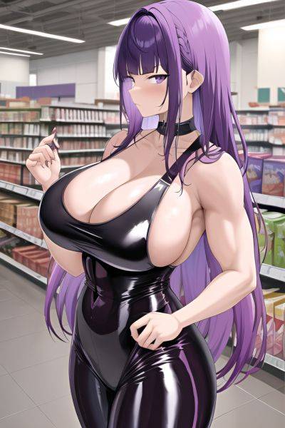 Anime Muscular Huge Boobs 18 Age Serious Face Purple Hair Bangs Hair Style Dark Skin Watercolor Grocery Side View Jumping Latex 3662417397782175912 - AI Hentai - aihentai.co on pornsimulated.com
