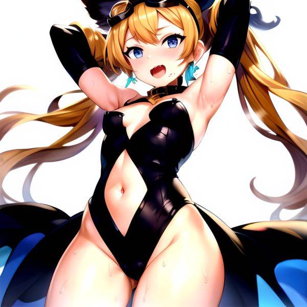 1girl Armpits Arms Behind Head Backlighting Bare Arms Bare Legs Blonde Hair Blue Eyes Blush Breasts Check Commentary Clothing Cu, 1752302928 - AI Hentai - aihentai.co on pornsimulated.com