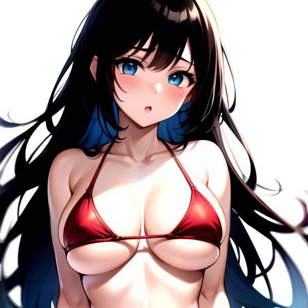 1girl O Absurdres Bikini Red Bikini Black Hair Blue Eyes Breasts Cleavage Collarbone Commentary Request Highres Large Breasts Lo, 1987682149 - AI Hentai - aihentai.co on pornsimulated.com