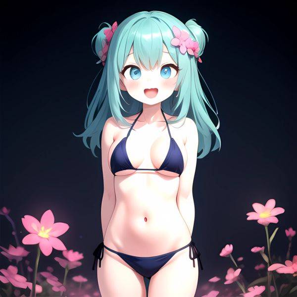 Pine Bombergirl 1girl 3 Aqua Hair Bare Shoulders Bikini Blonde Hair Blue Eyes Blue Hair Blue Trim Blush Breasts Cleavage, 3238797724 - AI Hentai - aihentai.co on pornsimulated.com