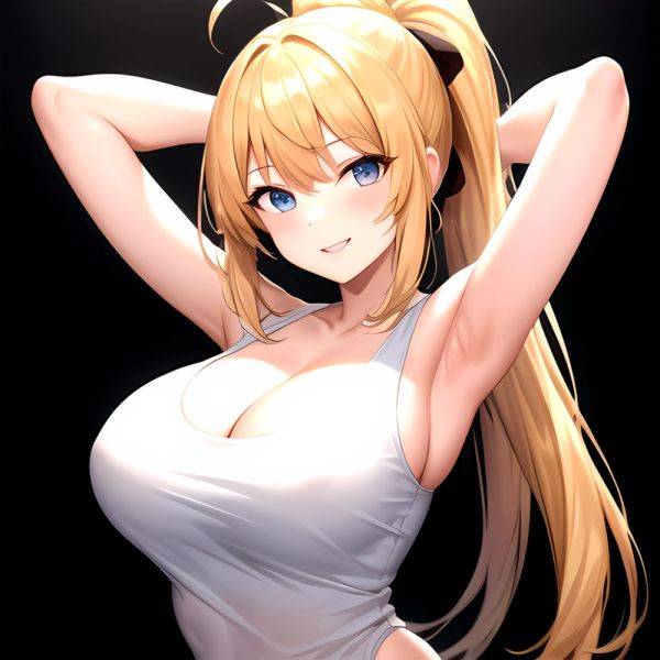 Beatrix Amerhauser 1girl Armpits Arms Behind Head Bare Shoulders Blonde Hair Breasts Cleavage Large Breasts Long Hair Looking At, 1424487314 - AI Hentai - aihentai.co on pornsimulated.com