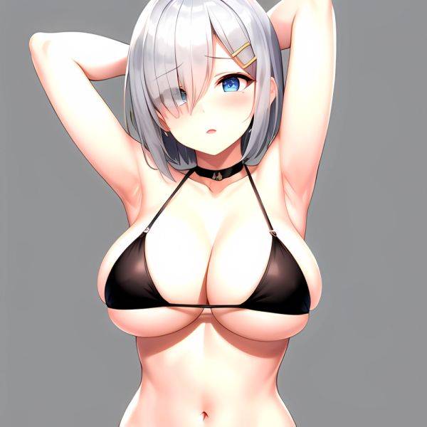 1girl Absurdres Armpits Arms Behind Head Bikini Black Bikini Black Choker Blue Eyes Blush Breasts Choker Cleavage Commentary Req, 4054401276 - AI Hentai - aihentai.co on pornsimulated.com