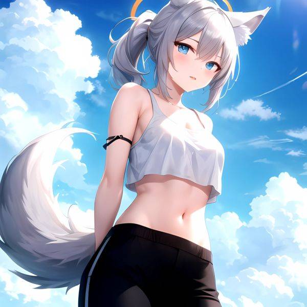 Shiroko Blue Archive 1girl Alternate Costume Animal Ear Fluff Animal Ears Arms Behind Back Black Pants Blue Eyes Blue Sky, 2698561470 - AI Hentai - aihentai.co on pornsimulated.com