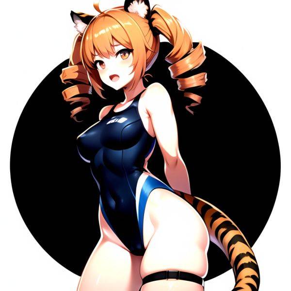 1girl Ahoge Animal Ears Arknights Black One Piece Swimsuit Blush Center Opening Drill Hair Drill Sidelocks Groin Highres Invisib, 3814299754 - AI Hentai - aihentai.co on pornsimulated.com