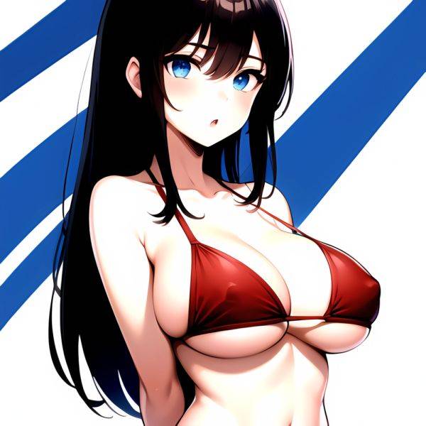 1girl O Absurdres Bikini Red Bikini Black Hair Blue Eyes Breasts Cleavage Collarbone Commentary Request Highres Large Breasts Lo, 2351234803 - AI Hentai - aihentai.co on pornsimulated.com