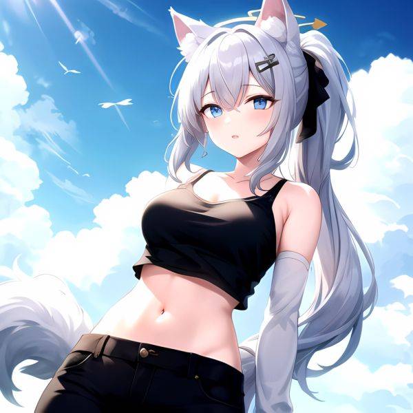 Shiroko Blue Archive 1girl Alternate Costume Animal Ear Fluff Animal Ears Arms Behind Back Black Pants Blue Eyes Blue Sky, 2943110696 - AI Hentai - aihentai.co on pornsimulated.com