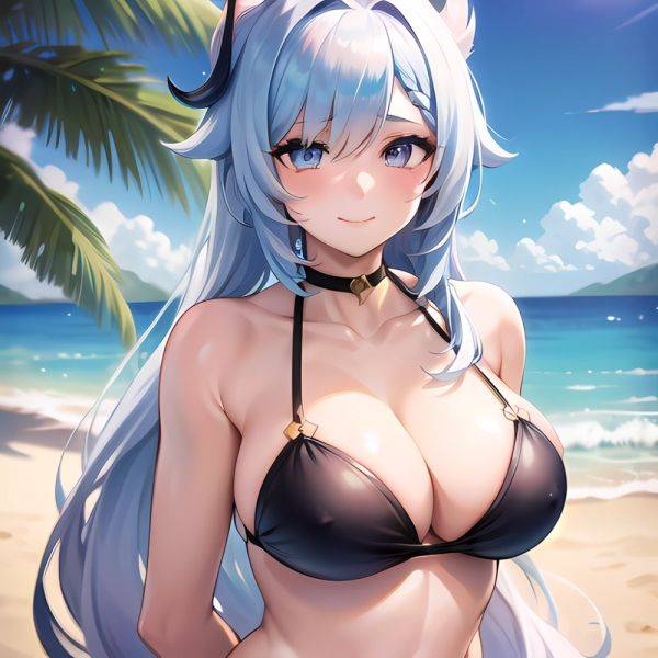 1girl Absurdres Bare Shoulders Beach Bikini Blue Eyes Blue Sky Blush Braid Braided Ponytail Breasts Cleavage Collarbone Genshin, 1480374994 - AI Hentai - aihentai.co on pornsimulated.com