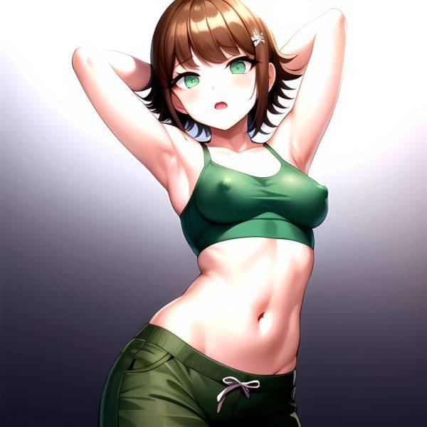 1boy Armpits Arms Behind Head Blush Breasts Brown Hair Bulge Collarbone Contrapposto Covered Nipples Crop Top Danganronpa Trigge, 2319610495 - AI Hentai - aihentai.co on pornsimulated.com