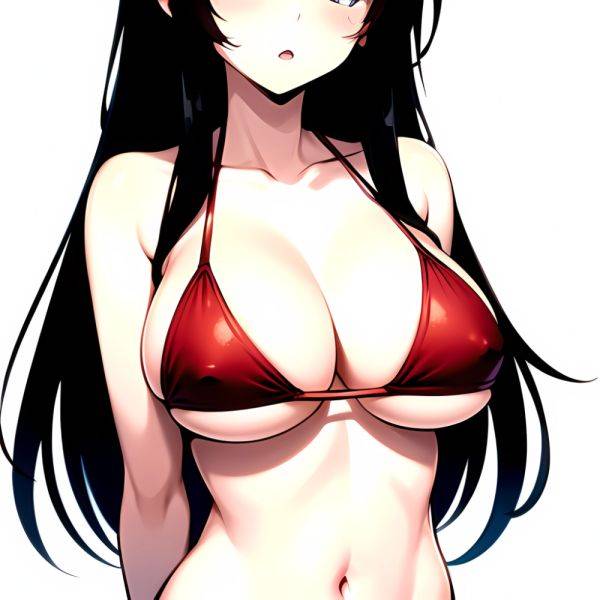 1girl O Absurdres Bikini Red Bikini Black Hair Blue Eyes Breasts Cleavage Collarbone Commentary Request Highres Large Breasts Lo, 4074618973 - AI Hentai - aihentai.co on pornsimulated.com