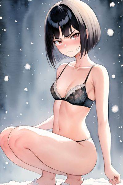 Anime Skinny Small Tits 30s Age Angry Face Black Hair Bobcut Hair Style Light Skin Watercolor Snow Front View Squatting Bra 3663225283243244838 - AI Hentai - aihentai.co on pornsimulated.com