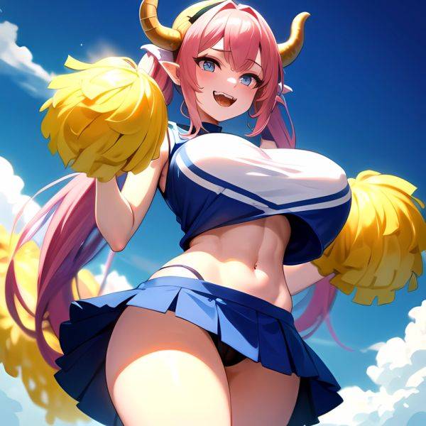 1girl Absurdres Blue Skirt Bluefrok Breasts Cheerleader Dragon Girl Dragon Horns Highres Holding Holding Pom Poms Horns Huge Bre, 461409862 - AI Hentai - aihentai.co on pornsimulated.com