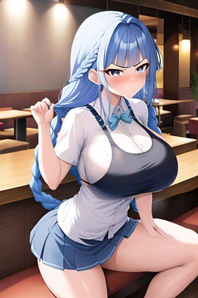 Anime Skinny Huge Boobs 80s Age Angry Face Blue Hair Braided Hair Style Light Skin Charcoal Restaurant Side View T Pose Mini Skirt 3663538384262675025 - AI Hentai - aihentai.co on pornsimulated.com