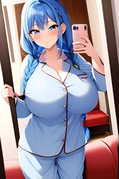 Anime Skinny Huge Boobs 70s Age Happy Face Blue Hair Braided Hair Style Light Skin Mirror Selfie Couch Front View Eating Pajamas 3663573174415043019 - AI Hentai - aihentai.co on pornsimulated.com