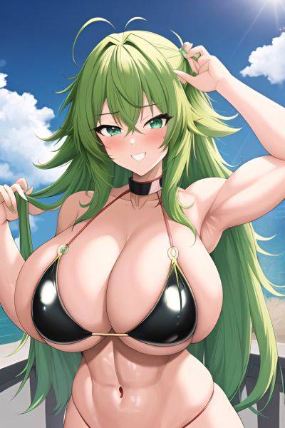 Anime Muscular Huge Boobs 20s Age Happy Face Green Hair Messy Hair Style Light Skin Soft Anime Train Back View On Back Latex 3663758717674411291 - AI Hentai - aihentai.co on pornsimulated.com