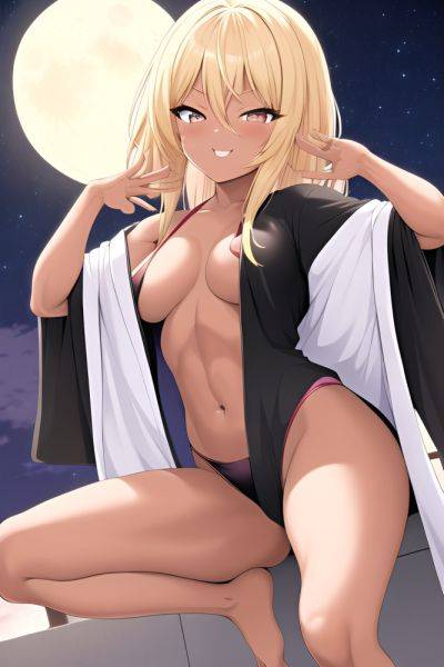Anime Muscular Small Tits 80s Age Happy Face Blonde Bangs Hair Style Dark Skin Black And White Moon Front View Yoga Bathrobe 3663940395861694383 - AI Hentai - aihentai.co on pornsimulated.com