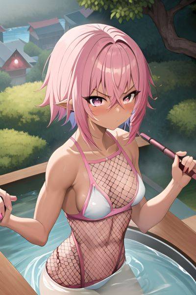 Anime Muscular Small Tits 30s Age Serious Face Pink Hair Pixie Hair Style Dark Skin Painting Train Close Up View Bathing Fishnet 3664647775904891985 - AI Hentai - aihentai.co on pornsimulated.com