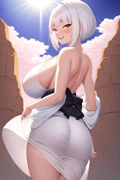 Anime Skinny Huge Boobs 40s Age Laughing Face White Hair Bangs Hair Style Light Skin Illustration Desert Back View Jumping Kimono 3664705757964101558 - AI Hentai - aihentai.co on pornsimulated.com