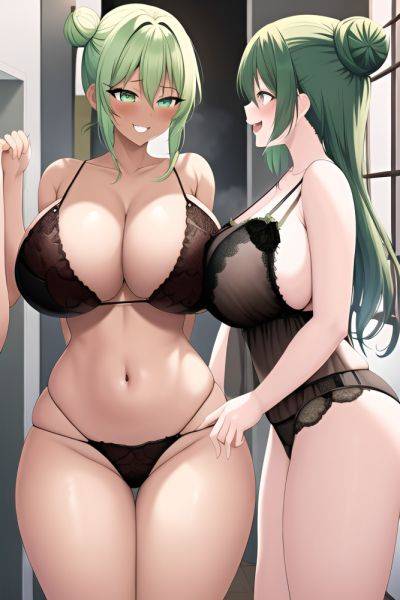 Anime Skinny Huge Boobs 30s Age Laughing Face Green Hair Hair Bun Hair Style Dark Skin Black And White Changing Room Side View T Pose Lingerie 3664906762436517764 - AI Hentai - aihentai.co on pornsimulated.com