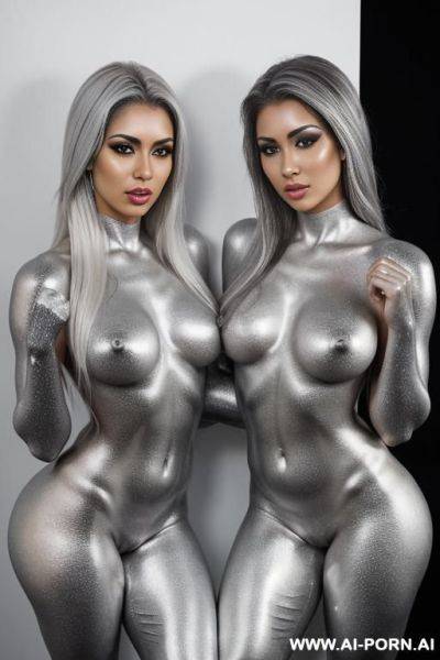 Photo of multiple gorgeous brazilian bimbos completely covered in silver bodypaint - ai-porn.ai - Brazil on pornsimulated.com