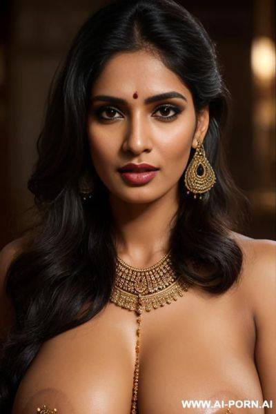 Prompt for indian woman full nude with big boobs and hairy pussy with earpiece and nosepiece and hand rings - ai-porn.ai - India on pornsimulated.com