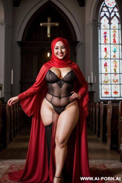 Curvy russian red hijab exhibition in church - ai-porn.ai - Russia on pornsimulated.com