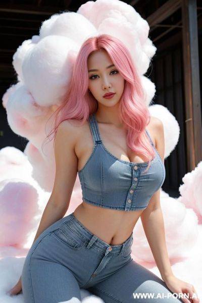 Giant pink cotton balls, giant pink cotton balls, giant pink cotton balls, giant pink cotton balls, giant pink cotton balls. half-japanese and half-korean and 165cm tall, lying and surrounded by - ai-porn.ai - Japan - North Korea on pornsimulated.com