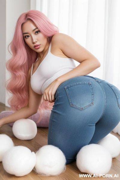 Giant cotton balls, giant cotton balls, giant cotton balls, giant cotton balls. half-japanese and half-korean and 165cm tall, lying and surrounded by giant, pink and white cotton balls. she is - ai-porn.ai - Japan - North Korea on pornsimulated.com