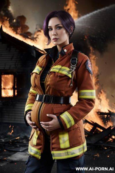 Firefighter, firefighters jacket, firefighter, firefighters uniform, massive boobs, pregnant - ai-porn.ai on pornsimulated.com