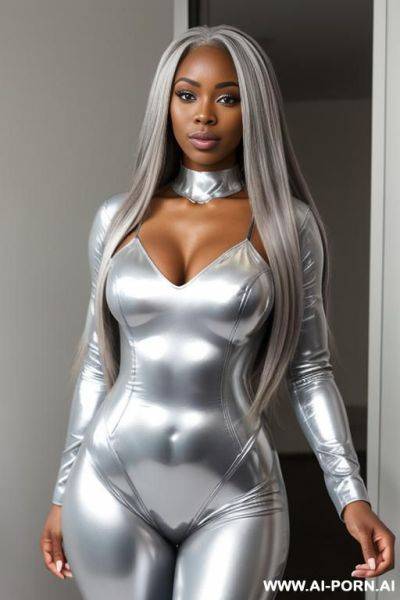 African-american, long silver hair, silver zentia suit - ai-porn.ai - Usa on pornsimulated.com