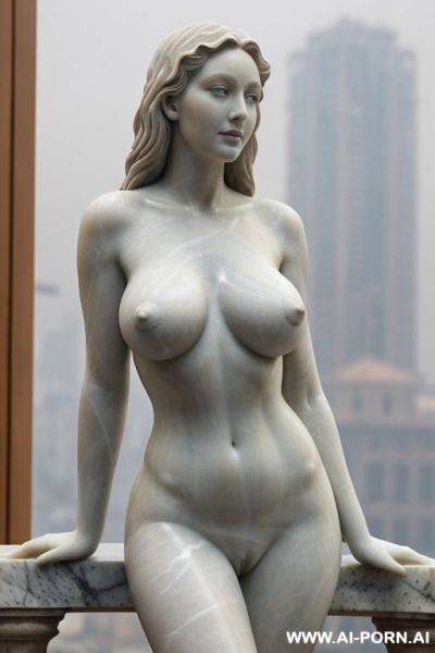 ((real marble of nude statue)), ((beautiful tits)), simple stone art, faceless, totally nude, entirely naked, wide shoulders, extremely detailed and trimmed pubic hair pussy, (old city), smog and soot in background, - ai-porn.ai on pornsimulated.com