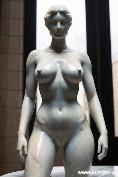 ((real marble of nude statue)), ((beautiful tits)), simple stone art, faceless, totally nude, entirely naked, wide shoulders, ((extremely detailed and very very hairy pussy)), ((cameltoe pussy)), (old city), smog and soot in background, - ai-porn.ai on pornsimulated.com