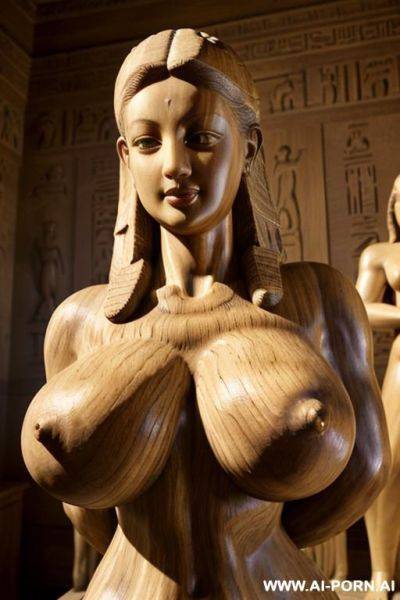 ((((extremely rough textured oak wood of nude statue)))), extreamly ornate artwork, (((((enormous oversized gigantic saggy breasts))))), totally nude, entirely naked, topless, braless, exposed breasts, - ai-porn.ai - Egypt on pornsimulated.com