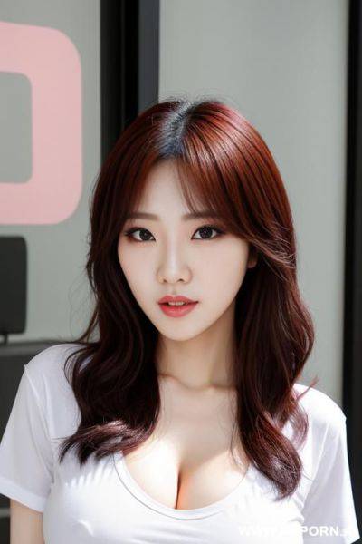 Idol. kpop group t-shirt with big chest, showing off her breasts. - ai-porn.ai on pornsimulated.com