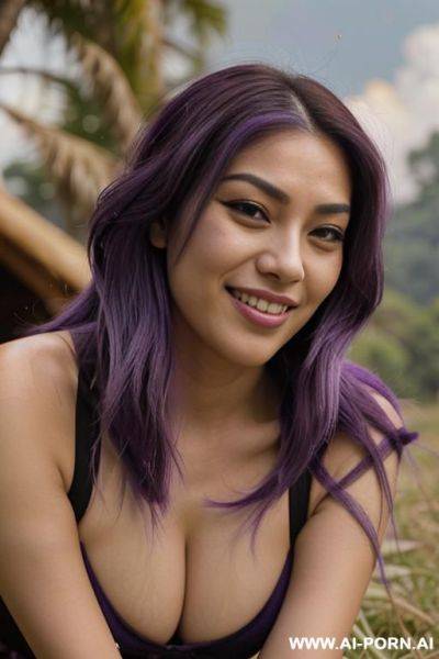 Elaborate flowing purple hair, glamor, bend down, grass, - ai-porn.ai on pornsimulated.com