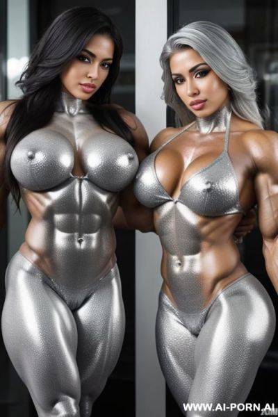 Photo of multiple gorgeous naked female bodybuilder brazilian bimbos completely covered in silver bodypaint - ai-porn.ai - Brazil on pornsimulated.com