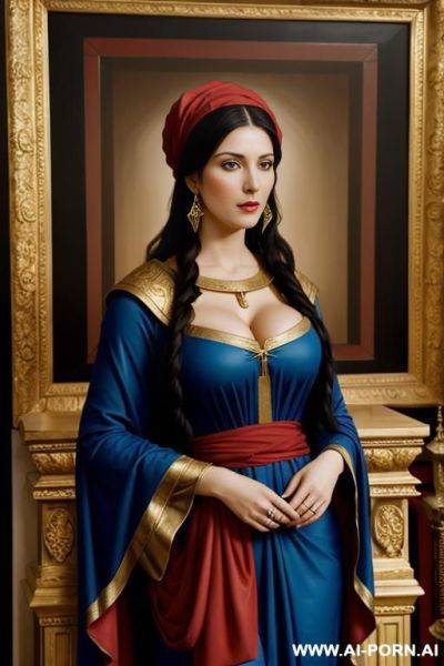 Biblical classical painting, virgin milf, cheap red tunic topped by a blue mantle - ai-porn.ai on pornsimulated.com